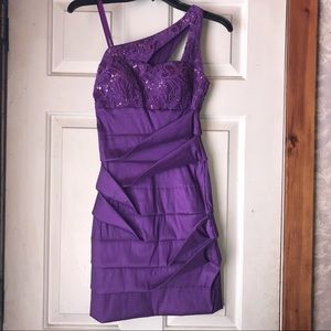 Purple Semi Formal One Shoulder Strap Dress